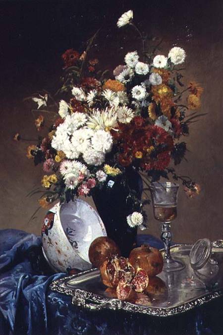 Still Life with Flowers and Pomegranates von Eugene Henri Cauchois