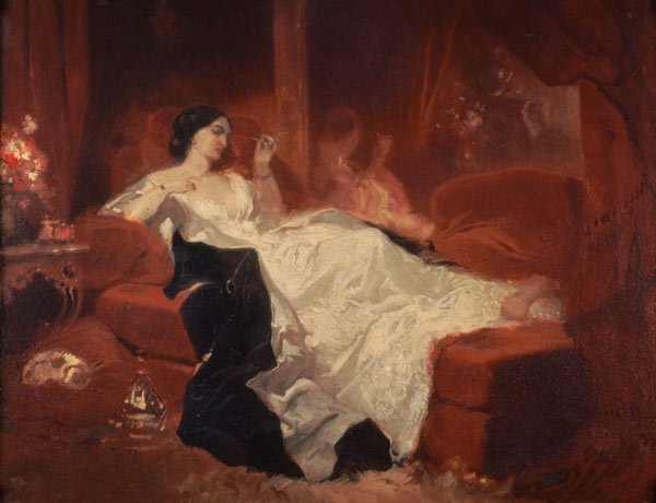 Woman on a red sofa von Eugène Louis Lami