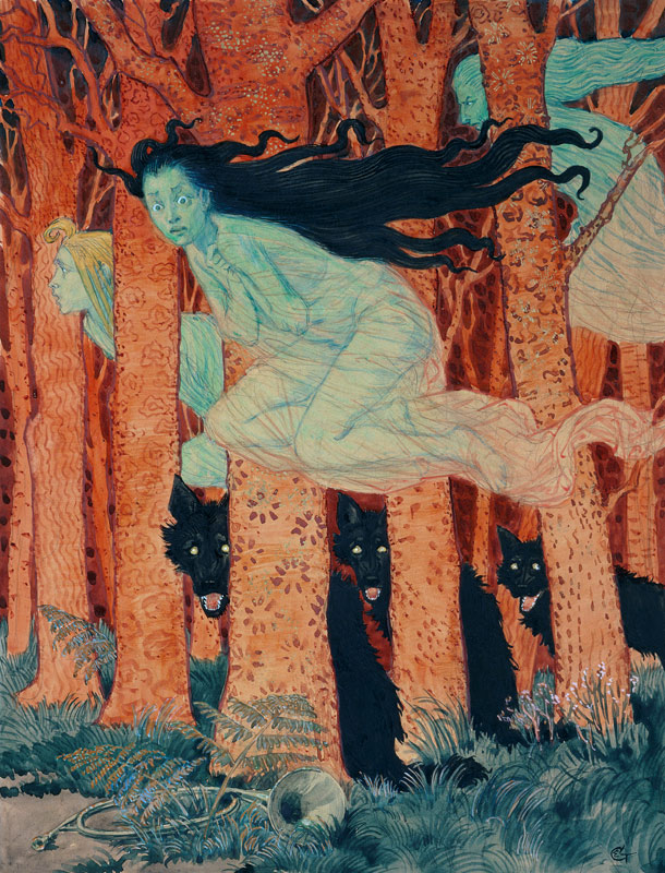 Drei Frauen und drei Wölfe von Eugène Samuel Grasset