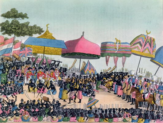 Reception for the English Ambassador held by the Ashanti at Comassi, Ghana, c.1818, engraved by A. B von European School, (19th century)