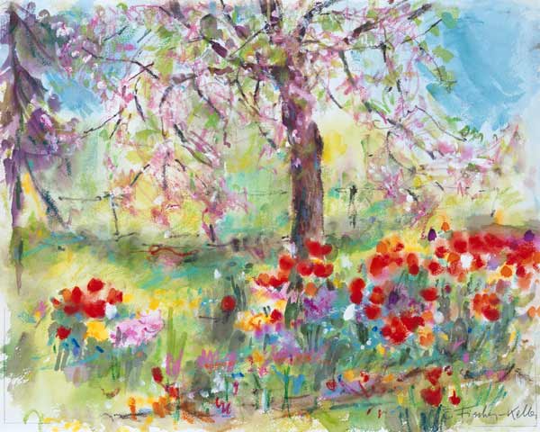 Tulpen unter blühendem Apfelbaum von Eva Fischer-Keller