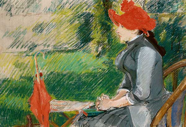 Die Lektüre im Park (Frau mit rotem Hut) von Eva Gonzales