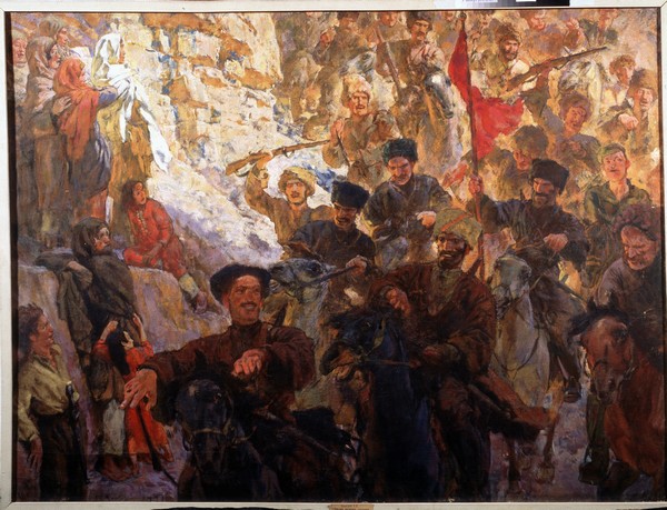 Die rote Partisanen Dagestans (Triptychon, Mittelteil) von Evgeni Evgenievitch Lanceray