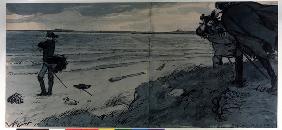 Peter I. auf dem Newa-Ufer. Illustration zum Gedicht Der Eherne Reiter von A. Puschkin 1903