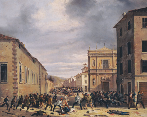 The Battle of 21st March 1849 in the Piazzetta Santa Barnaba in Brescia von Faustino Joli