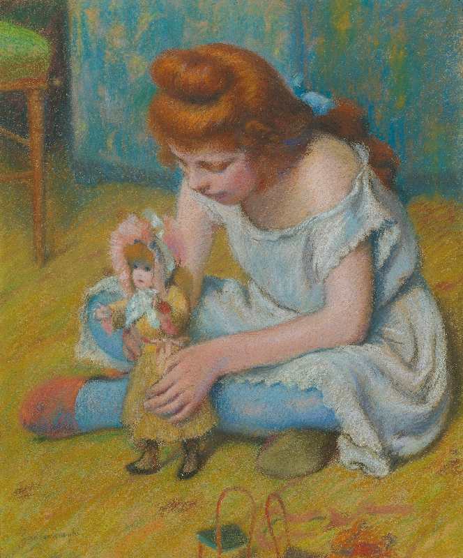 Mädchen, mit einer Puppe spielend von Federico Zandomeneghi