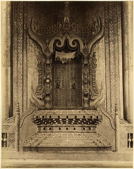 The The-ha-thana or the Lions'' throne in the Myei-nan or Main Audience Hall in the palace of Mandal von Felice (Felix) Beato
