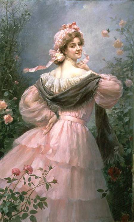 Elegant woman in a rose garden von Felix Hippolyte-Lucas