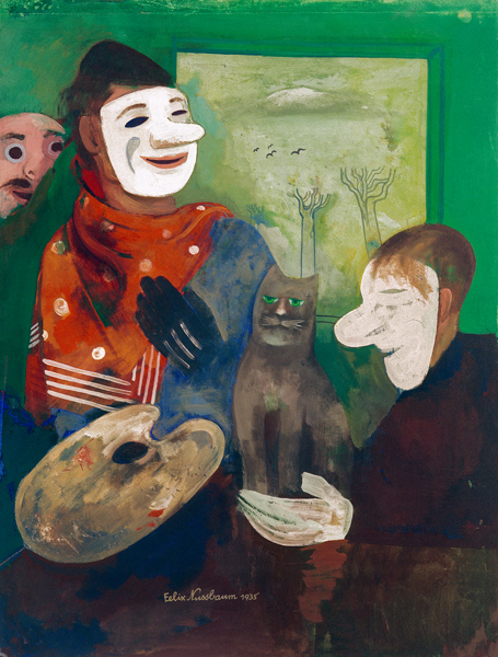 Masken und Katzen (Maler mit Maske und Katze) von Felix Nussbaum