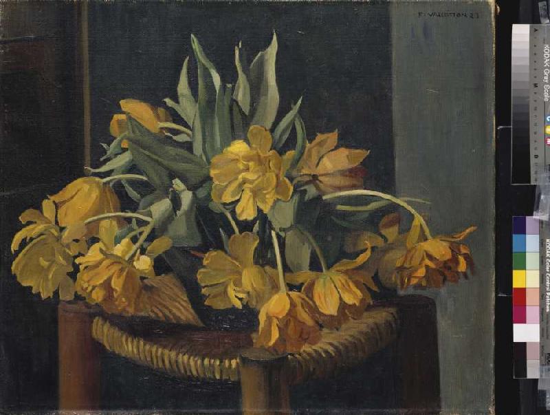 Gelbe Tulpen auf einem Korbstuhl von Felix Vallotton