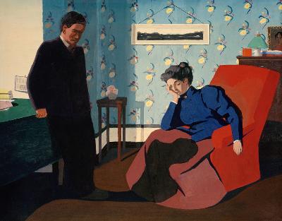 enterior with Red Armchair and Figures 1899  card