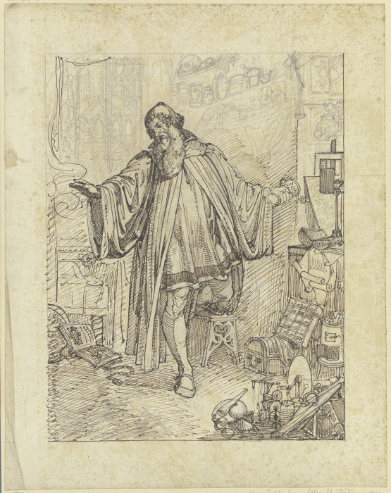 Faust in seiner Studierstube, mit dem Giftbecher in seiner Rechten von Ferdinand Fellner