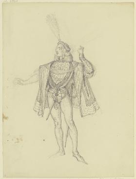 Kostümfigur mit Barett und hoher Feder