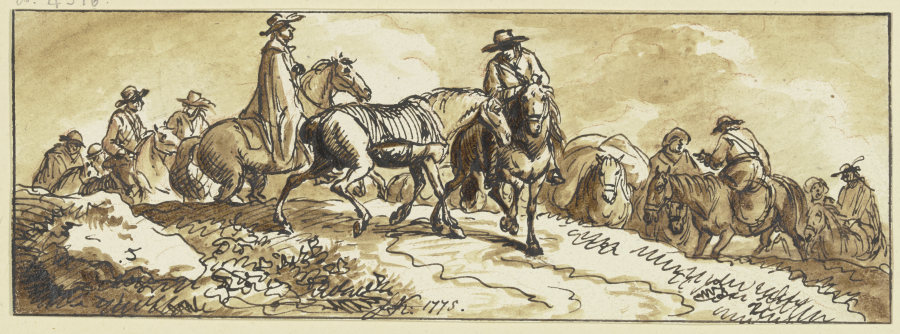 Gruppen von Reitern, einige mit Handpferden von Ferdinand Kobell
