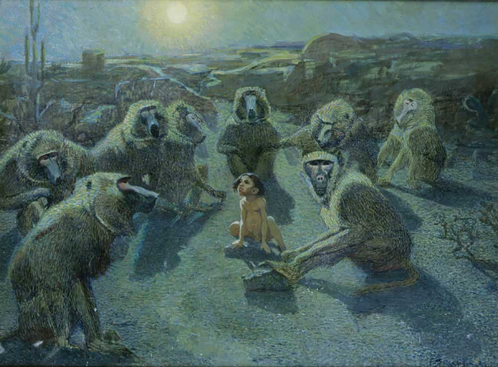 Mowgli Captured by Monkeys (Öl & Tusche auf Leinwand) von Ferdinand Schebek
