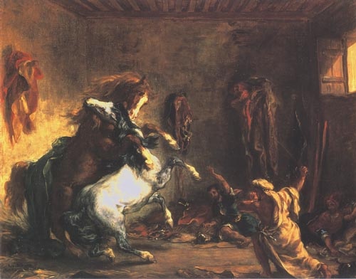 Kämpfende arabische Pferde in einem Stall von Ferdinand Victor Eugène Delacroix