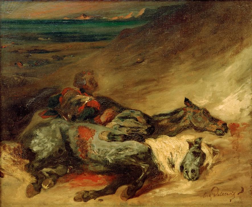 Les deux chevaux morts sur le champ de bataille von Ferdinand Victor Eugène Delacroix