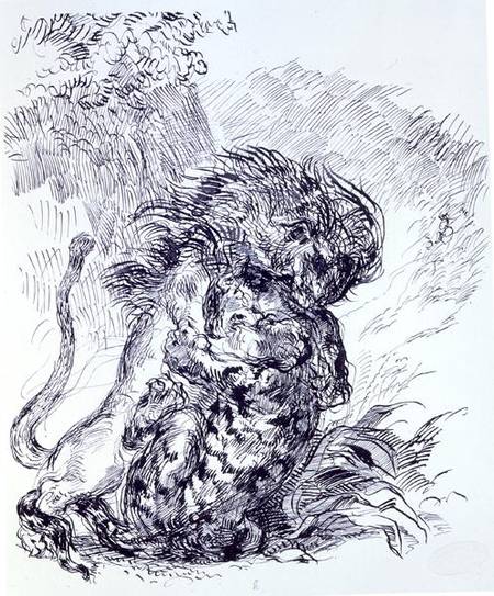 A Lion Savaging a Tiger von Ferdinand Victor Eugène Delacroix