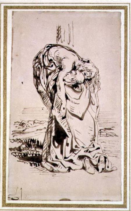 A Monk Bearing Christ (pen & ink on paper) von Ferdinand Victor Eugène Delacroix