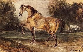 Zwei Pferde auf einer Waldwiese von Ferdinand Victor Eugène Delacroix
