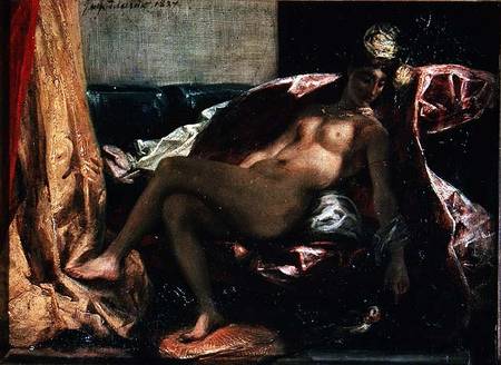 Reclining Odalisque or, Woman with a Parakeet von Ferdinand Victor Eugène Delacroix