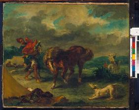 Marokkaner und Pferd. 1857