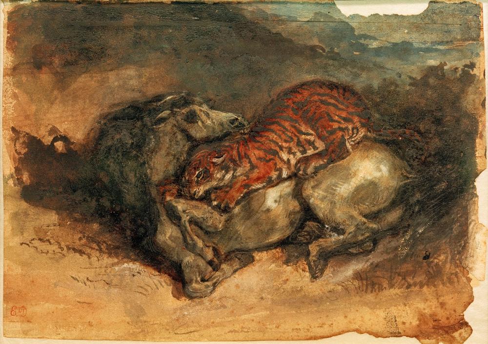 Tiger, ein Pferd anfallend von Ferdinand Victor Eugène Delacroix