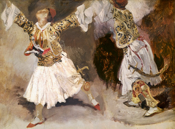 Two Greek Soldiers Dancing (Study of Soliote Dress) von Ferdinand Victor Eugène Delacroix