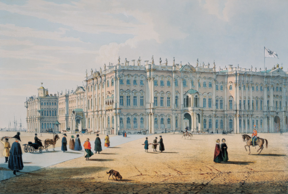 Blick von der Palast-Passage in St.Petersburg auf den Winterpalast von Ferdinand Victor Perrot