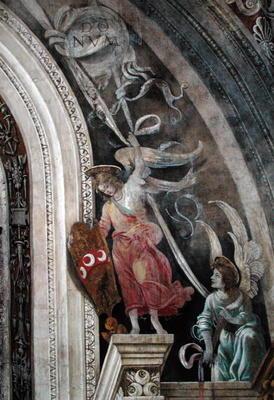 Two angels, detail from right side of the east wall in Strozzi Chapel, c.1457-1502 (fresco) 1889