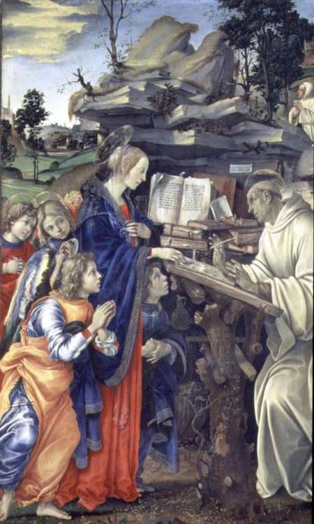 The Vision of St. Bernard, detail of the Virgin and angels von Filippino Lippi