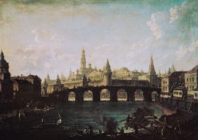 Blick auf den Moskauer Kreml und die Kammeny-Brücke um 1810