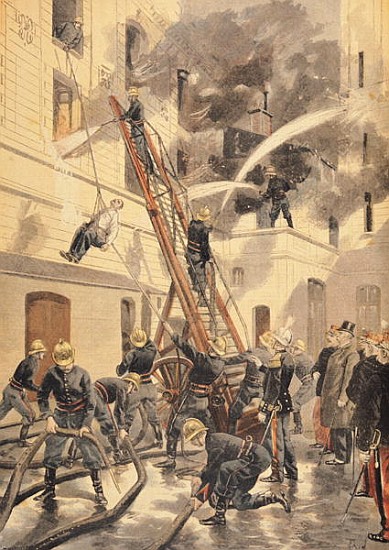 Felix Faure (1841-99) with the firemen, from ''Le Petit Journal'', 20th February 1898 von F.L. Meaulle