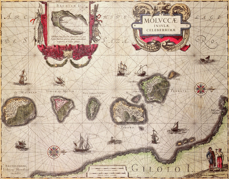 Map of The Moluccan Island; engraved by Jodocus Hondius (colour engraving) von Flemish School