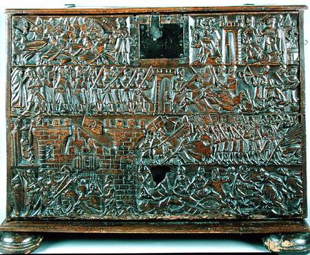 The Courtrai Chest depicting scenes from the Battle of the Golden Spurs fought in Courtrai in 1302 von Flemish School
