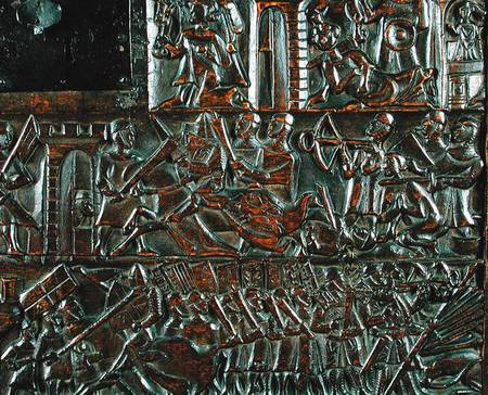 The Courtrai Chest depicting the uprising in Bruges on 18th May during the Battle of the Golden Spur von Flemish School