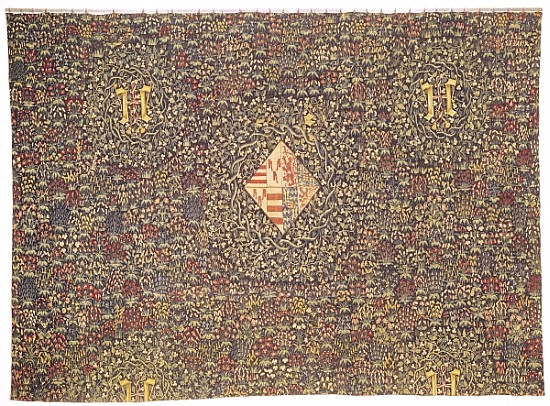 Mille fleurs with the coat of arms of Jacqueline of Luxembourg (b.1439) von Flemish School