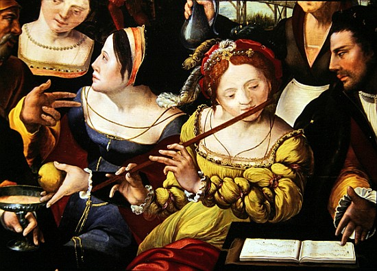 Scene Galante at the Gates of Paris, detail of a flute player (detail of 216104) von Flemish School