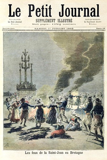 Bonfires lit to celebrate the summer solstice in Brittany, front cover of ''Le Petit Journal'', 1st  von Fortune Louis Meaulle