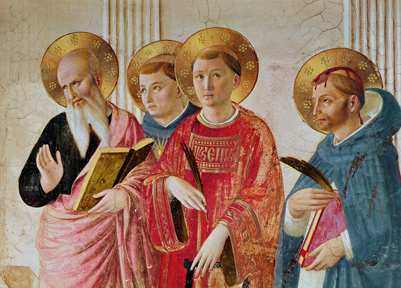 Madonna of the Shadow, detail of Saints John the Evangelist, Thomas Aquinas, Lawrence and Peter Mart von Fra Beato Angelico