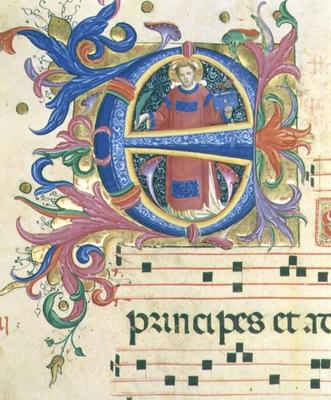 Missal 558 f.156v Historiated initial 'E' depicting St. Stephen von Fra Beato Angelico