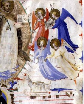 Ms 558 f.67v St. Dominic with four musical angels, from a gradual from San Marco e Cenacoli from a gra