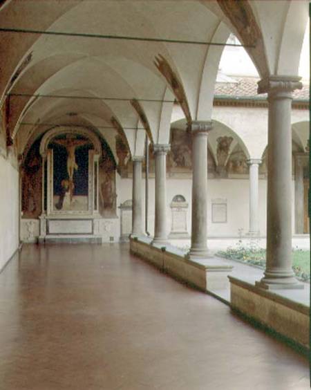 View of the Cloister of S. Antonino with the 'Crucifixion with St. Dominic' von Fra Beato Angelico