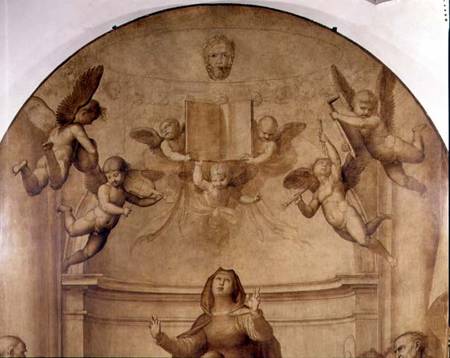 The Great Council Altarpiece, detail depicting musical angels holding aloft a book von Fra Bartolommeo