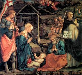 Die Anbetung des Christuskindes mit Heiligen Georg und Heiligen Vinzenz Ferrer