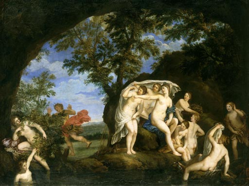 Diana mit neun Nymphen und Aktaeon von Francesco Albani