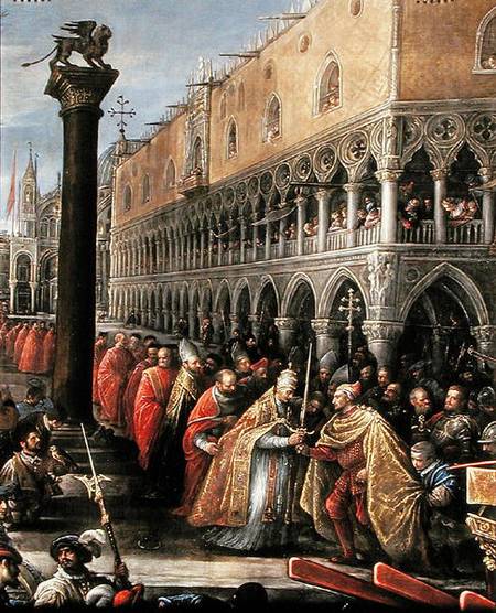 Pope Alexander III, at the head of a procession, presents a sword to a notable Venetian von Francesco da Ponte