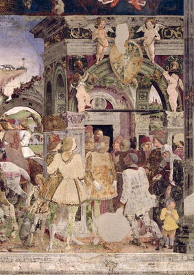Borso d'Este, Prince of Ferrara, rendering justice: March from the Room of the Months, 1467-70 (fres von Francesco del Cossa