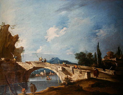 A River Landscape (oil on canvas) von Francesco Guardi