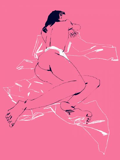 Ein schlafendes Mädchen,Rückansicht,rosa